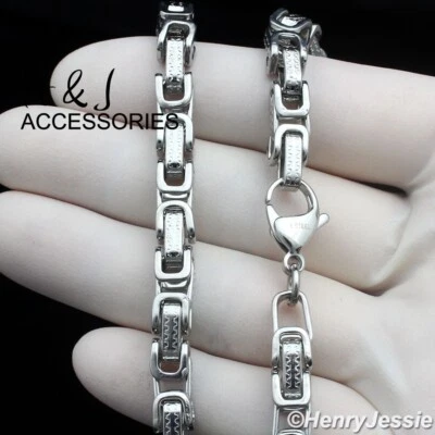 Collar de cadena de eslabones de caja bizantina de plata de 6,5 mm de acero inoxidable de 16"-40" para hombre*AT Foto 1 de 4