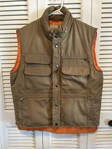 Rare Vintage SEARS Fieldmaster Mens M Vest Orange Zip Snap Pockets Hood Unworn - Picture 1 of 13