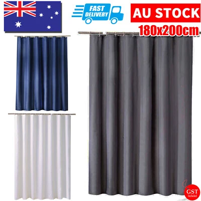 Extra Long Shower Curtain Waterproof Fabric With Hooks Weighted Hem 180x200cm AU - image 1 of 4