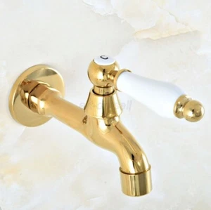 Gold Color Brass Ceramic handle Mop Pool Sink Tap Single Cold Laundry Faucet - Picture 1 of 8