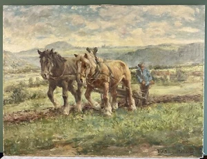 Burger Willing Willi Hans 1862-1966 Pferde beim pflügen Öl auf Leinwand - Bild 1 von 4