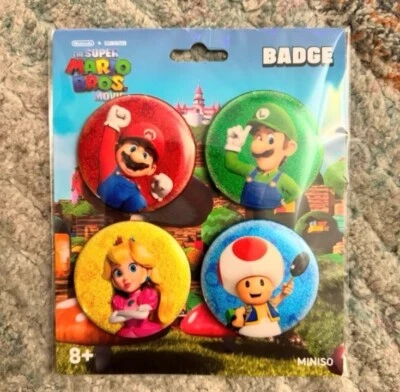 The Super Mario Bros Movie Miniso Nintendo Badge Set Pins Luigi Toad Peach Rare - Image 1 of 2