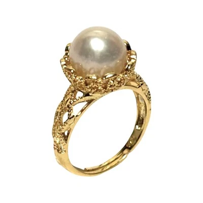 Enchanting 10mm Natural White Edison Round Cultured Pearl 925 Ring Size 7.5 - Image 1 of 4