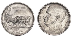 ITALIA Vittorio Emanuele III 50 Centesimi 1921 Leoni - Contorno rigato - Picture 1 of 1