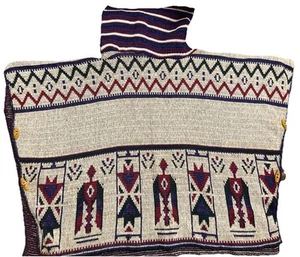 Poncho warme Farben künstlerische Drucke großer Rollkragen Reise Native Motiv - Bild 1 von 4