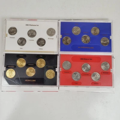 4x 2002 STATE QUARTER GOLD PLATINUM D P EDITIONS 5 COINS SETS LIMITED MINT - Image 1 of 3