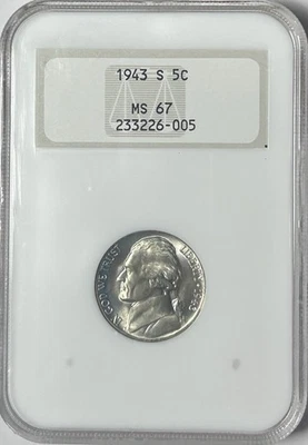 1943 S 5c Silver Jefferson Nickel War Time NGC MS65 OGH Old Fatty Holder - Image 1 of 2