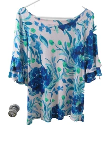 Lilly Pulitzer Lula Top Blau & Rosa Tropen Sweet Pea Gr. Large - Bild 1 von 5