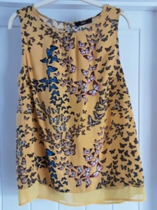OASIS women's top ~ size 12 ~ ochre, butterfly print, summer - Picture 1 of 6