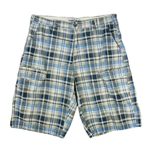 Paper Denim Cloth Cargo Shorts Men 36 Blue Plaid Ripstop - Picture 1 of 7