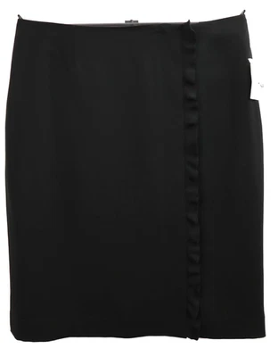 NUEVO CON ETIQUETAS BLOOMINGDALES Mujer Acetato Envolvente Falda Lápiz Forrada con Volantes Negra Talla 10 Foto 1 de 4