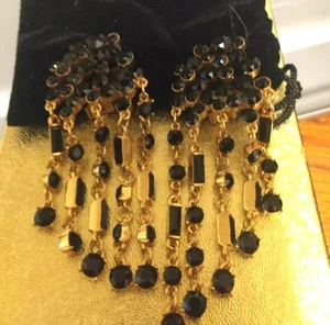 Oscar de la Renta black drippy earrings USA - Picture 1 of 3