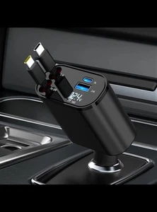 4 in 1 Autoladegerät Zigarettenanzünder Einziehbare Kabel Schnellladefunktion - Zdjęcie 1 z 6