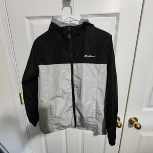 EDDIE BAUER YOUTH JACKET WITH HOOD BLACK/GREY LARGE 14/16 - Picture 1 of 10