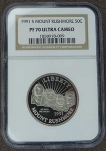 1991-S Mount Rushmore Proof Half Dollar NGC PF 70 Ultra Cameo Commemorative 50C - Picture 1 of 4