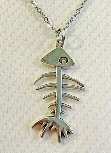 BONE FISH Silver Pendant Necklace 20” Stainless Sea Life Nautical Coastal 20%OFF - Picture 1 of 8