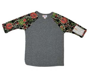 LuLaRoe Sloan Kids Size 4 - Gray Heather with Flower Sleeves - #3699 - Picture 1 of 1