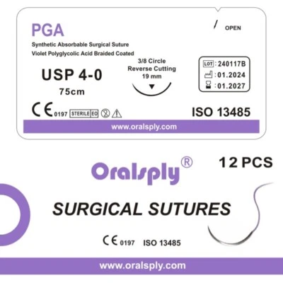 ORALSPLY 12/Box PGA 4-0/3-0 Violet Synthetic Absorbable Surgical Suture 3/8 Needle CE ISO