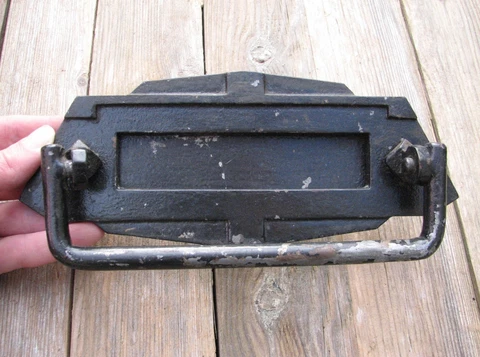 Old Rare Metal Art Deco Letter Box Plate / Door Mail Slot Mailbox with Knocker Cover