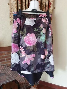 BLACK PINK GREEN FLORAL PLEATED TEA SKIRT - NEXT -SIZE 20 - LONGER AT BACK - Picture 1 of 4