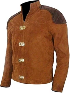 Men's Warriors Pilot star Battle Brown Real Suede Leather Jacket - Picture 1 of 3