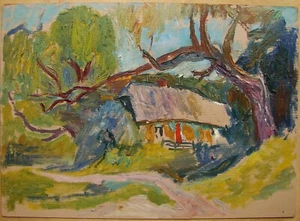 Ukrainian Soviet USSR Oil Painting fauvism postimpressionism landscape old hut - Picture 1 of 11