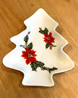 Lefton China Poinsettia Christmas Tree Dish Vintage 1987 Red Poinsettia And Holly