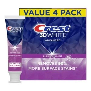 Crest 3D White Advanced Luminous Mint Toothpaste, 3.7 Oz (Pack of 4) - Picture 1 of 6