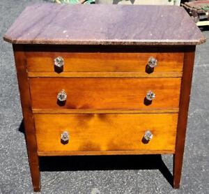 Beautiful Antique Solid Wood Chest of Drawers Pink Granite Top – VGC - USEFUL