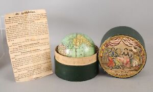 RARE 19thC Antique Miniature World Globe JG Klinger 1830s German w/ Paper Box