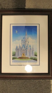 Disney Cinderella Castle Signed '07 Larry Dotson Print 12" x 10" Frame + Glass - Picture 1 of 5