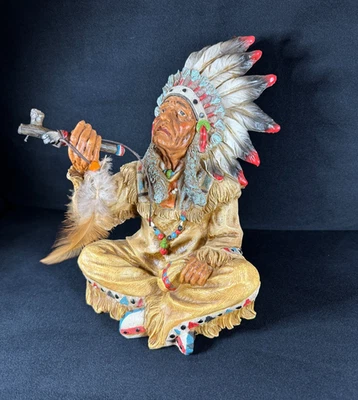 Jefe tribal nativo americano con tocado pipa para fumar paz indio 9,75 pulgadas Foto 1 de 4