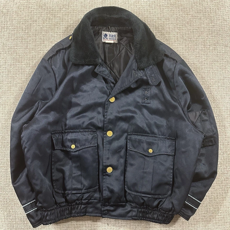 Abrigo de policía de colección uniforme de bombardero chaqueta cuello de piel seguridad Halloween Foto 1 de 4