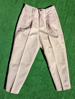 复古 Liz Wear Claiborne Petite 尺寸 6 棉直打褶卡其色休闲裤 二手状况完好 — 第 1/3 张图片