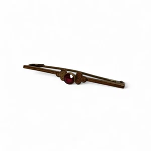 9ct Rolled Gold Brooch with Red Round Stone 1.5g Vintage Pin Badge - Preloved - Picture 1 of 16