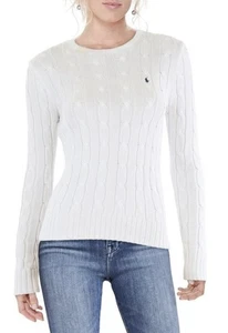 Polo Ralph Lauren Women’s White Cable Knit Logo Crewneck Sweater XS - Picture 1 of 5