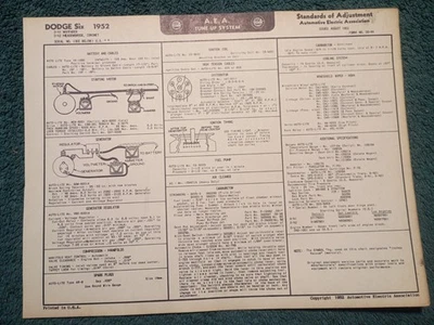 Dodge 1951 6cyl afinación y diagrama de cableado gráfico/corona Wayfarer Meadowbrook Foto 1 de 2
