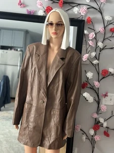 Denim&Co Women 100% Brown Leather Jacket|Coat|Blazer Size XL - Picture 1 of 5