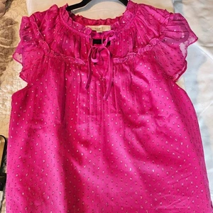 LOFT Floral Smocked Tie Neck Flutter Shell Blouse Top in Pink Size Medium - Picture 1 of 9