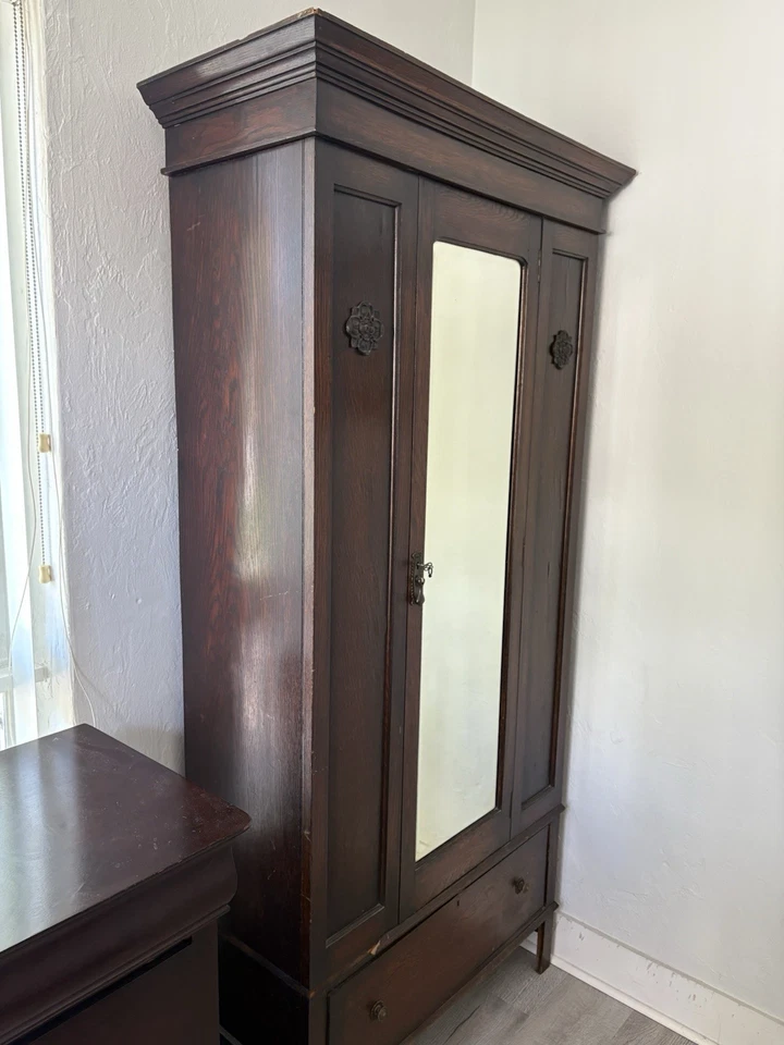 Antique Mirrored Armoire Wardrobe - Image 1 of 4