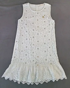 Abito jeans vintage Guess ragazza taglia 14 bianco ricamato sovrapposizione western bohemien - Foto 1 di 7