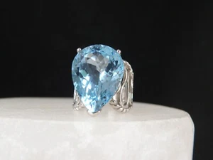Sterling Silver 925 Modern Natural Sky Blue Topaz Huge Estate Ring Size 9 - Picture 1 of 20