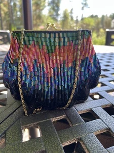 Iridescent Green Red Blue Black Ombré Clamshell Convertible Evening Bag Clutch - Picture 1 of 8