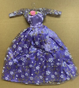 Glitter Flowers Purple Lilac With Sleeves For Dolls Ball Gown Dress Uk Seller - Picture 1 of 2