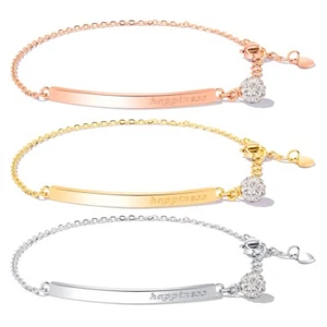 Stainless Steel 6" "happiness" 0.34 Ct CZ Bracelet Silver Gold/Rose Gold Plated  - Picture 1 of 9