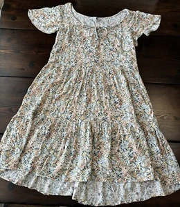 NWOT True Craft Juniors Dress Pastel Floral Tiered Front Tie Faux Buttons Large - Picture 1 of 12