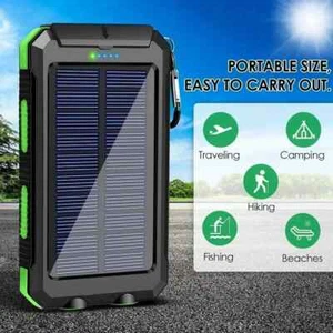Solar Power Bank 20000mAh Waterproof Fast Charger w/ LED Light SOS Outdoor. - Zdjęcie 1 z 11