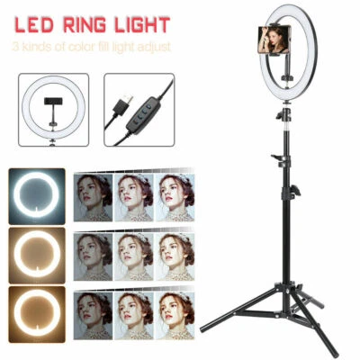 10" LED Ring Light Dimmable Lighting Kit Phone Selfie Tripod Makeup Youtube Live - Image 1 of 4