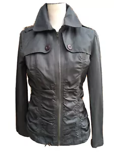 Due Per Due Windbreaker Ruched Cotton Blnd Jacket Green Zip Pockets Collared S - Picture 1 of 11