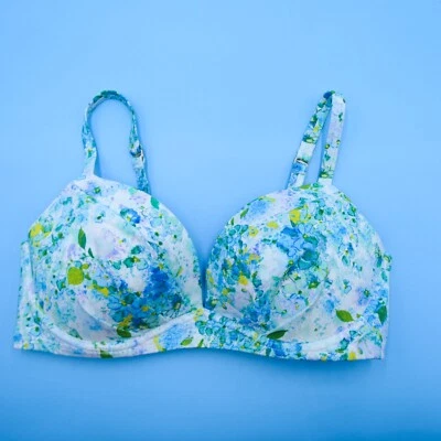 Victorias Secret 38C White Blue Floral Underwired Padded Push-up Bikini Top Swim - Image 1 of 4